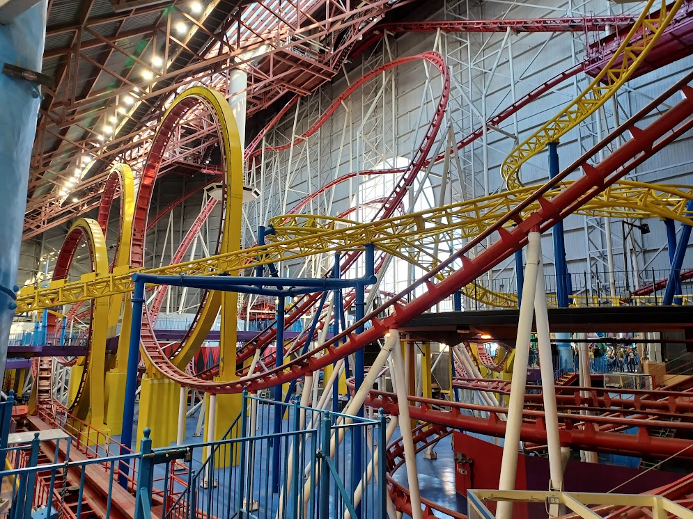 A photo of the Mindbender from a lower right angle.