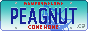 A sitebutton in the style of a Newfoundland and Laborador plate. It is a gradient from teal to white, with a whale in the background and the words come home under PEAGNUT in clear, blue capital letters.